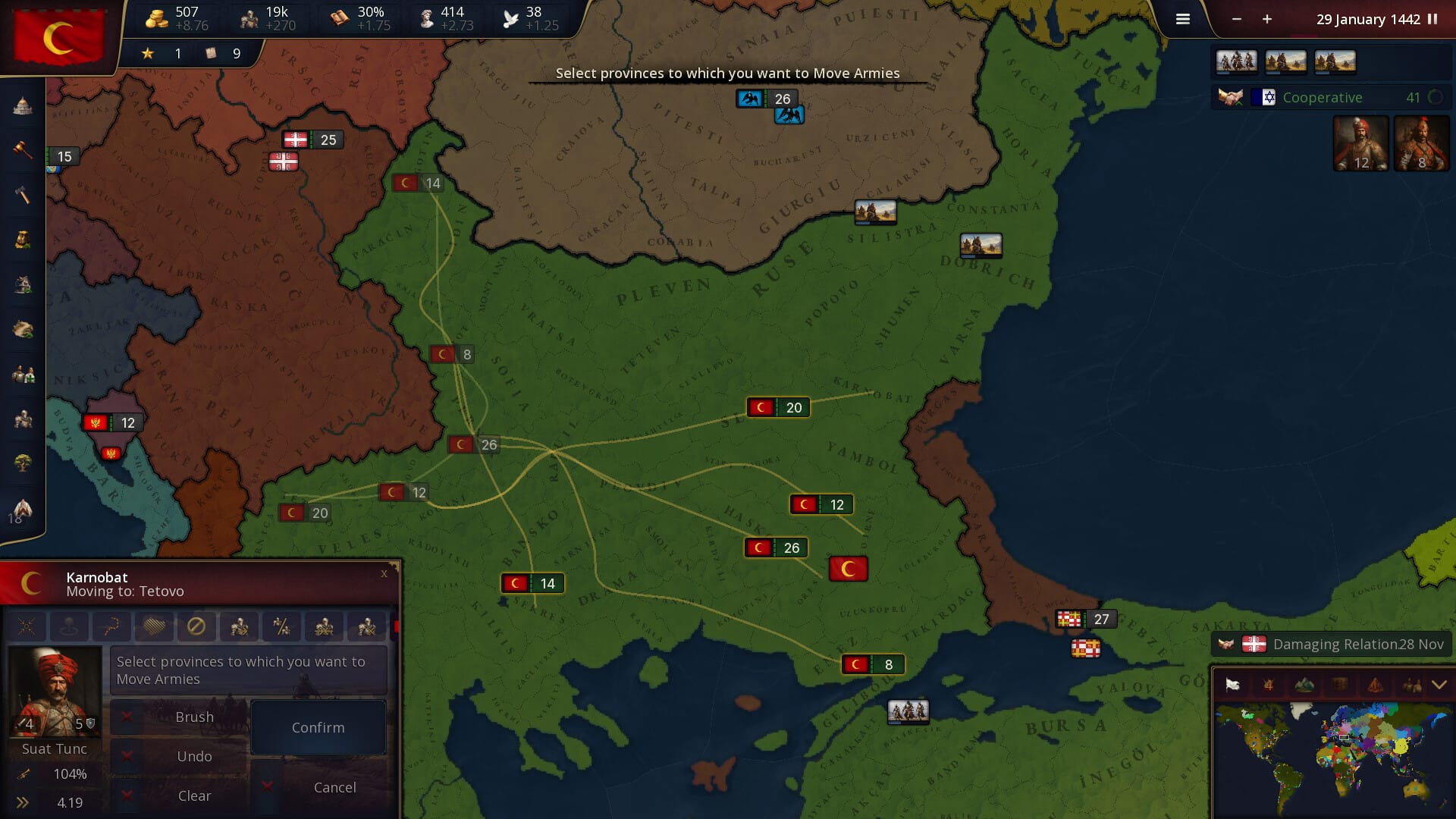 Age of History 3 campaign map with technology tree and unit stacks