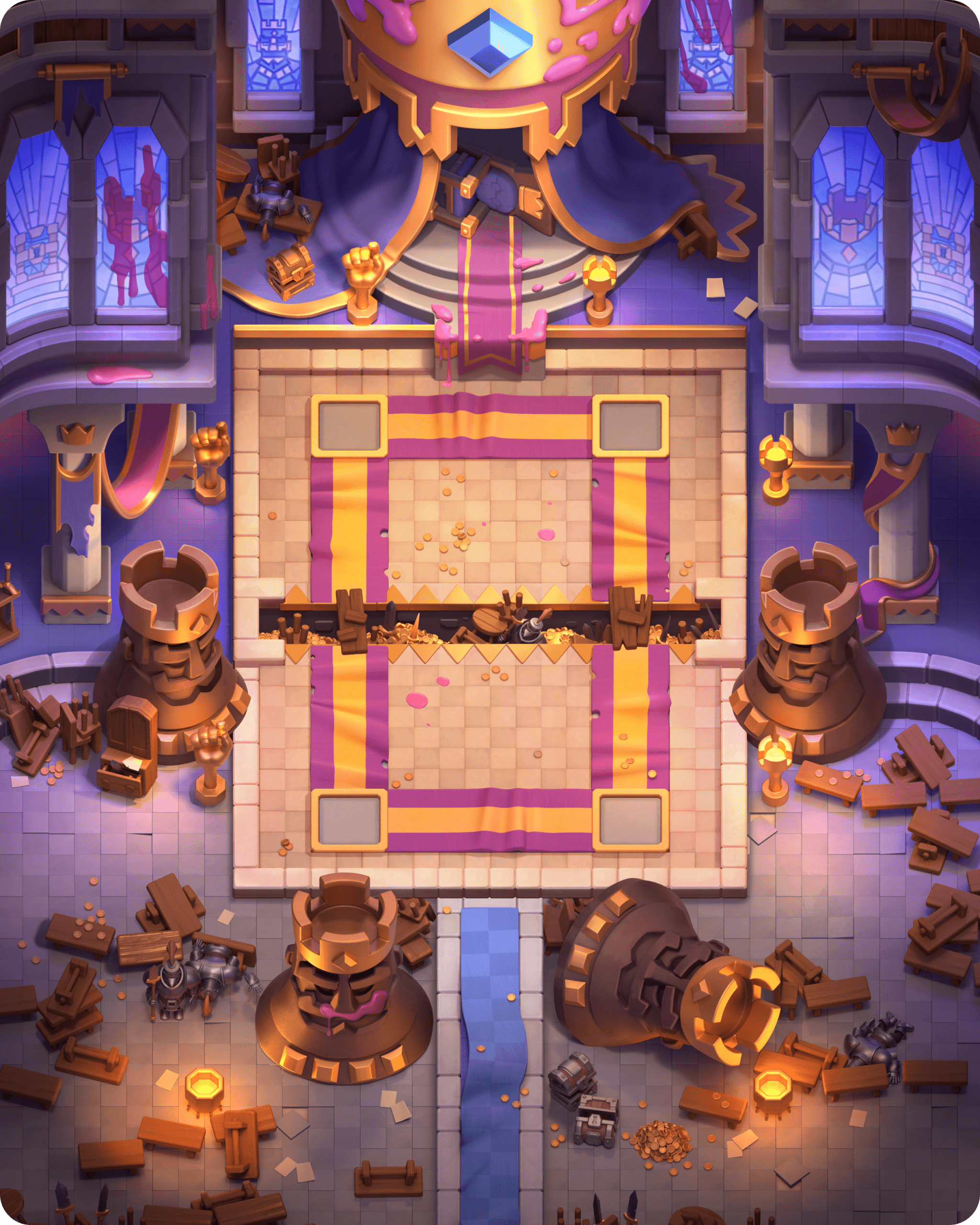 Princess Gambit arena in Clash Royale showing the sudden-death two-tower layout