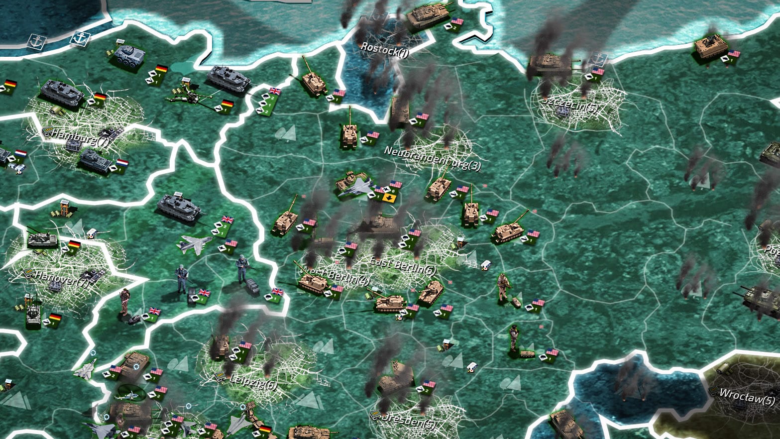Conflict of Nations WW3 gameplay showing a modern global map with units and territories