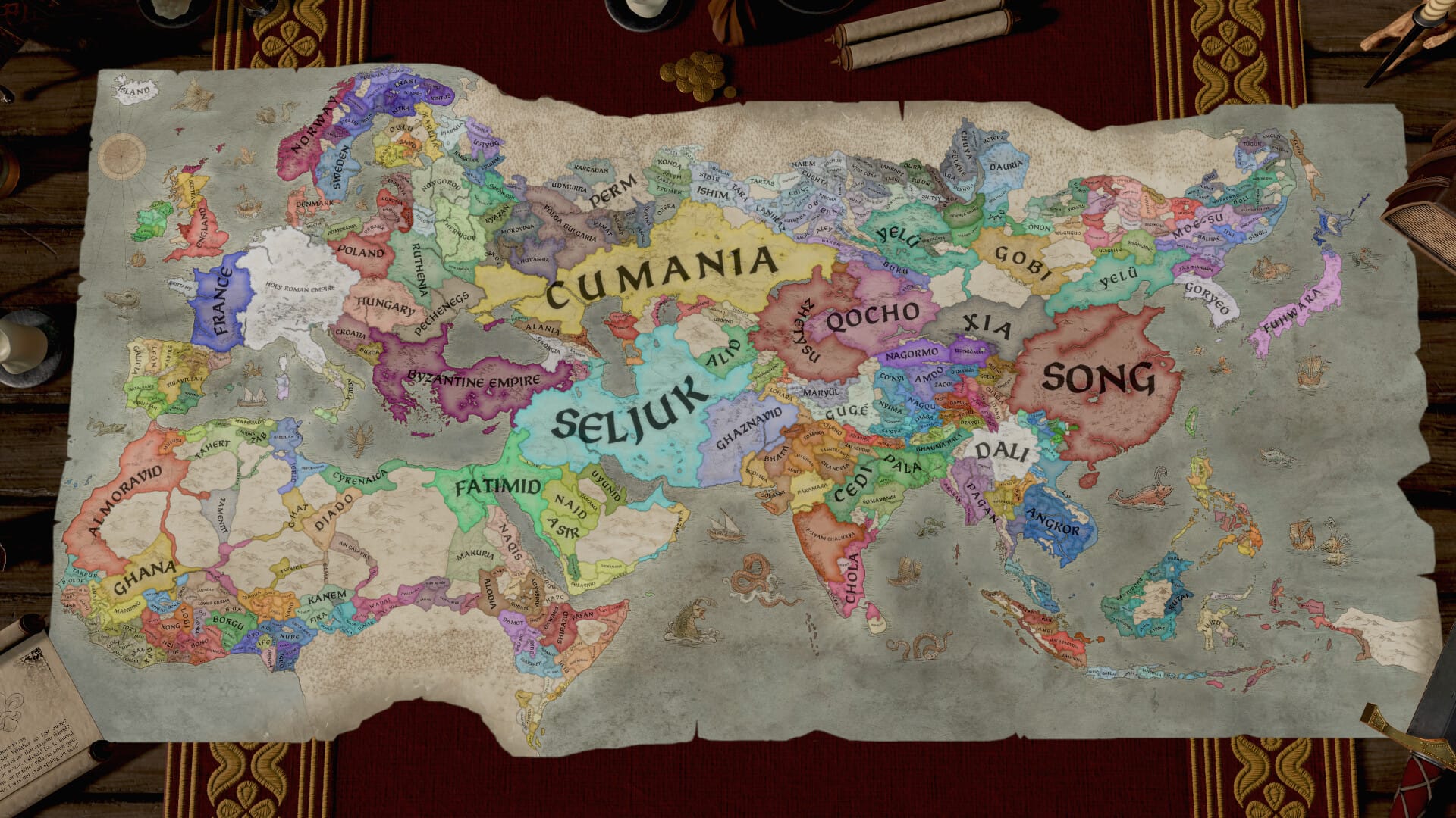 Crusader Kings III map and character interface showing a medieval kingdom