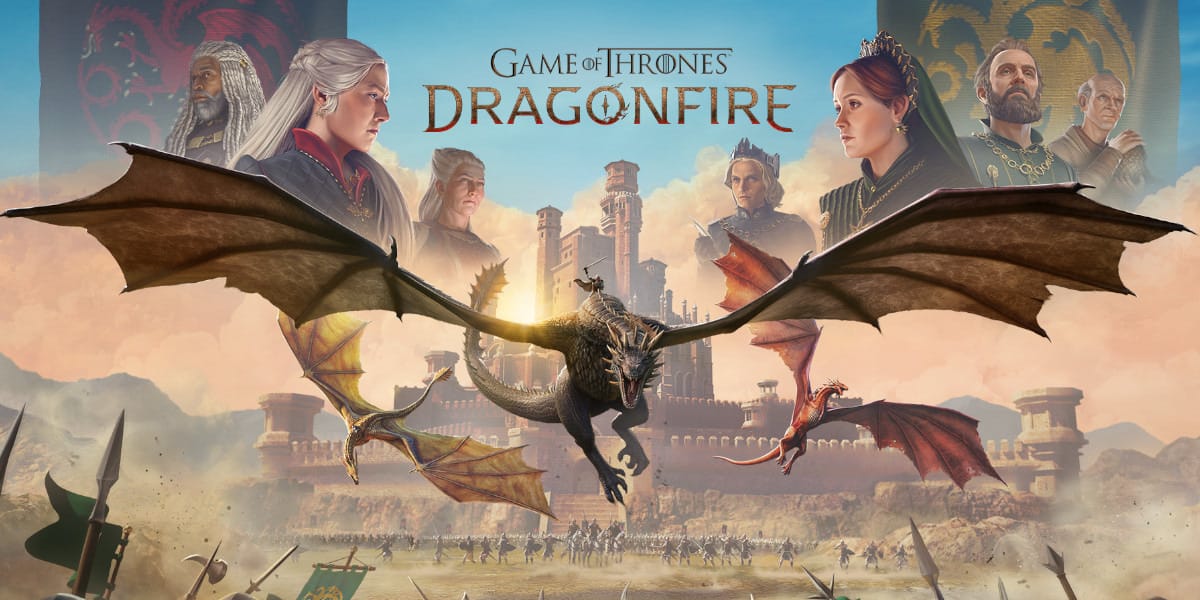 Game of Thrones: Dragonfire key art showing dragonriders battling for Westeros