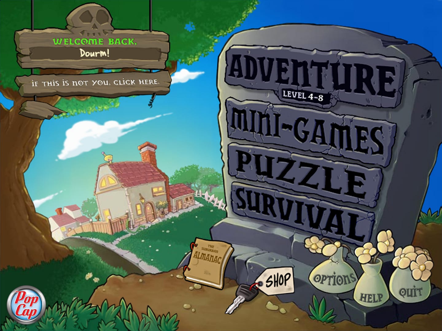 Plants vs. Zombies gameplay showing plants placed in lanes to stop zombies reaching the house