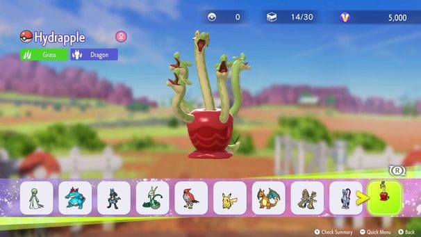 Pokemon Champions team building menu with Hydrapple selected