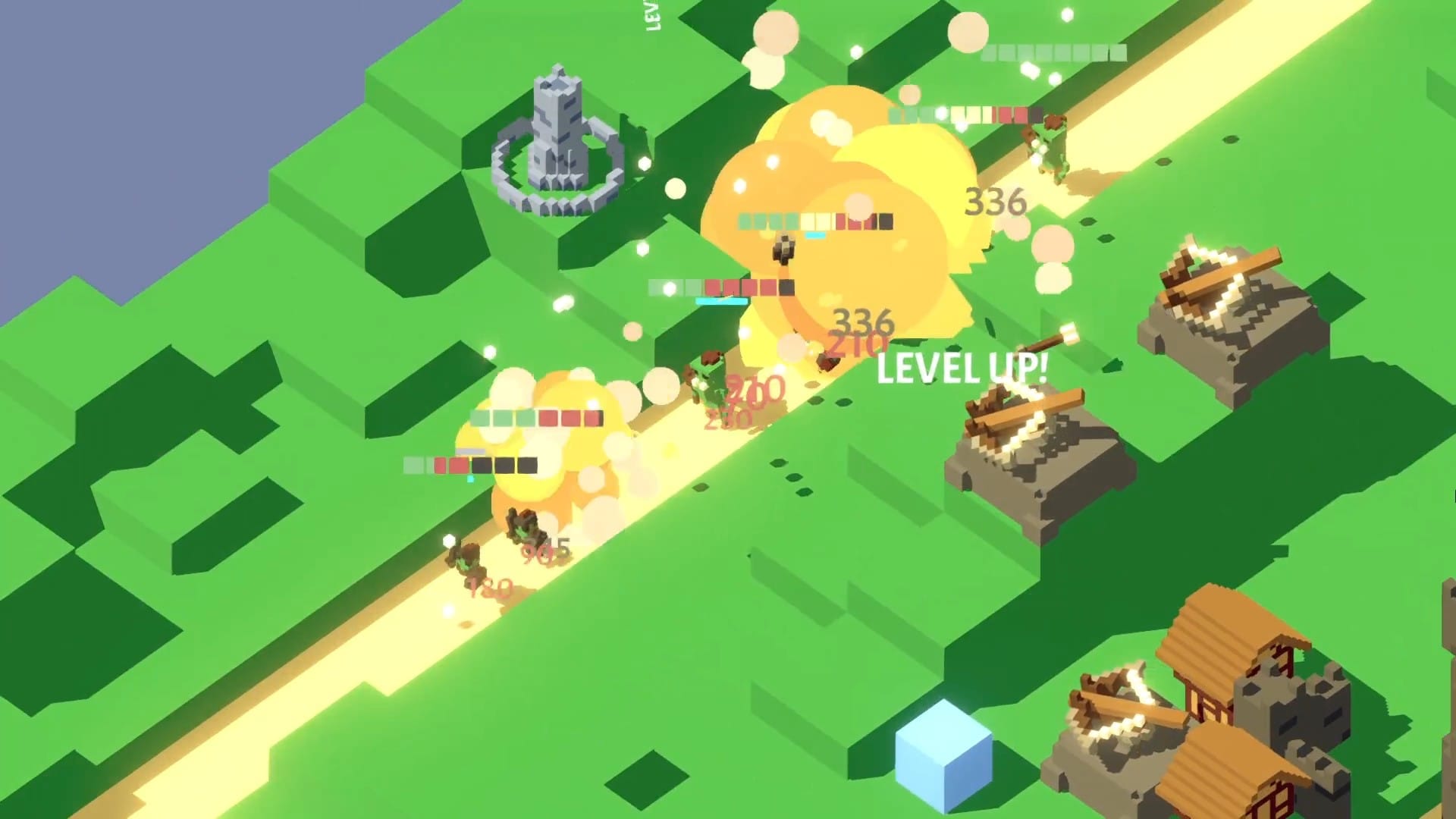 Rogue Tower gameplay showing a branching procedurally generated path defended by upgraded towers