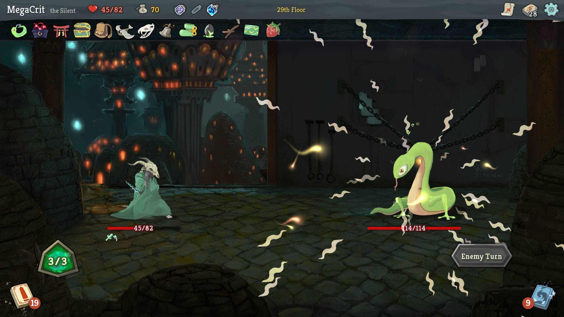 Slay the Spire combat screen showing card choices and enemy intents
