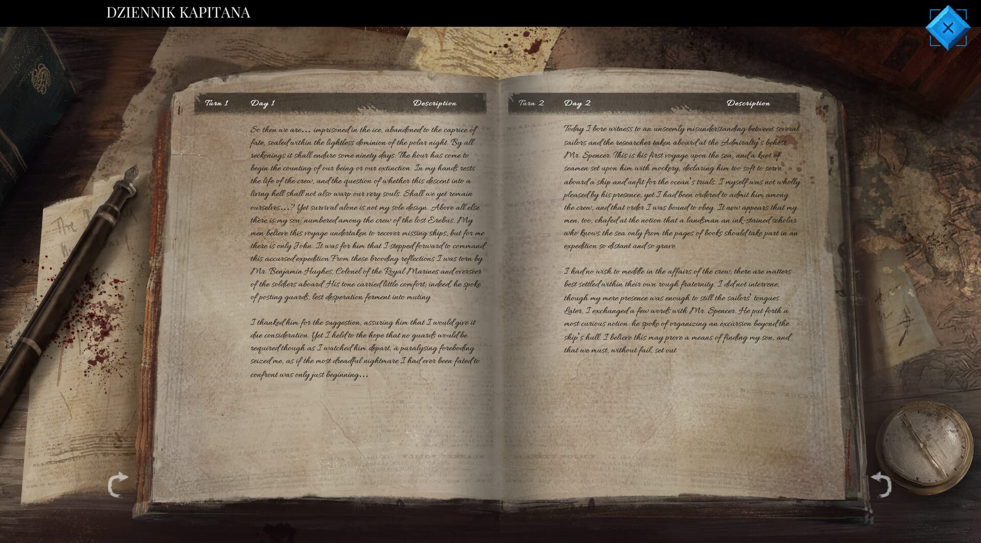 Terror: Endless Night interface for managing crew, supplies, and decisions