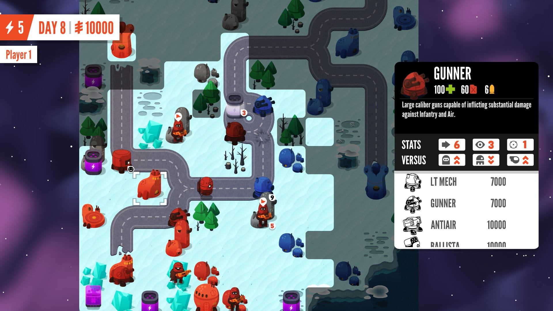 Warbits Plus gameplay showing colorful units on a grid in an Advance Wars-style battle