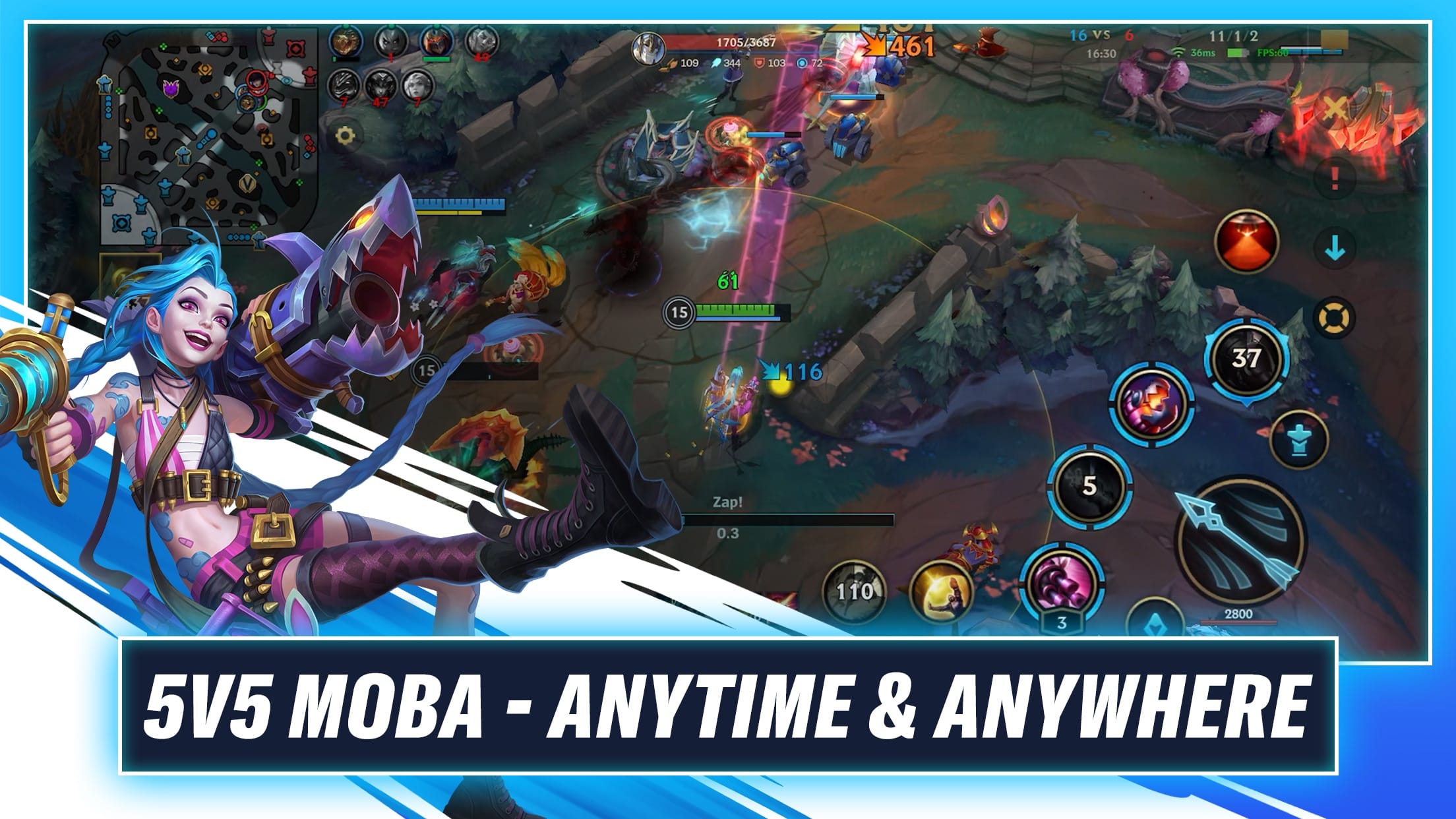 League of Legends Wild Rift artwork featuring Jinx in mobile MOBA action