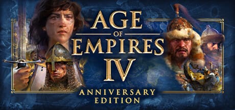 Age of Empires IV historical real-time strategy battle with medieval infantry and cavalry before a castle