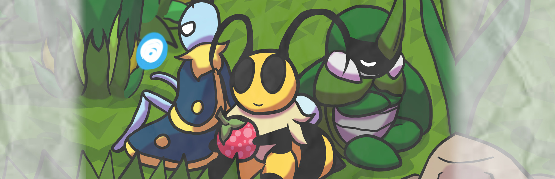 Bug Fables The Everlasting Sapling key art showing Vi, Kabbu, and Leif from the action-command RPG