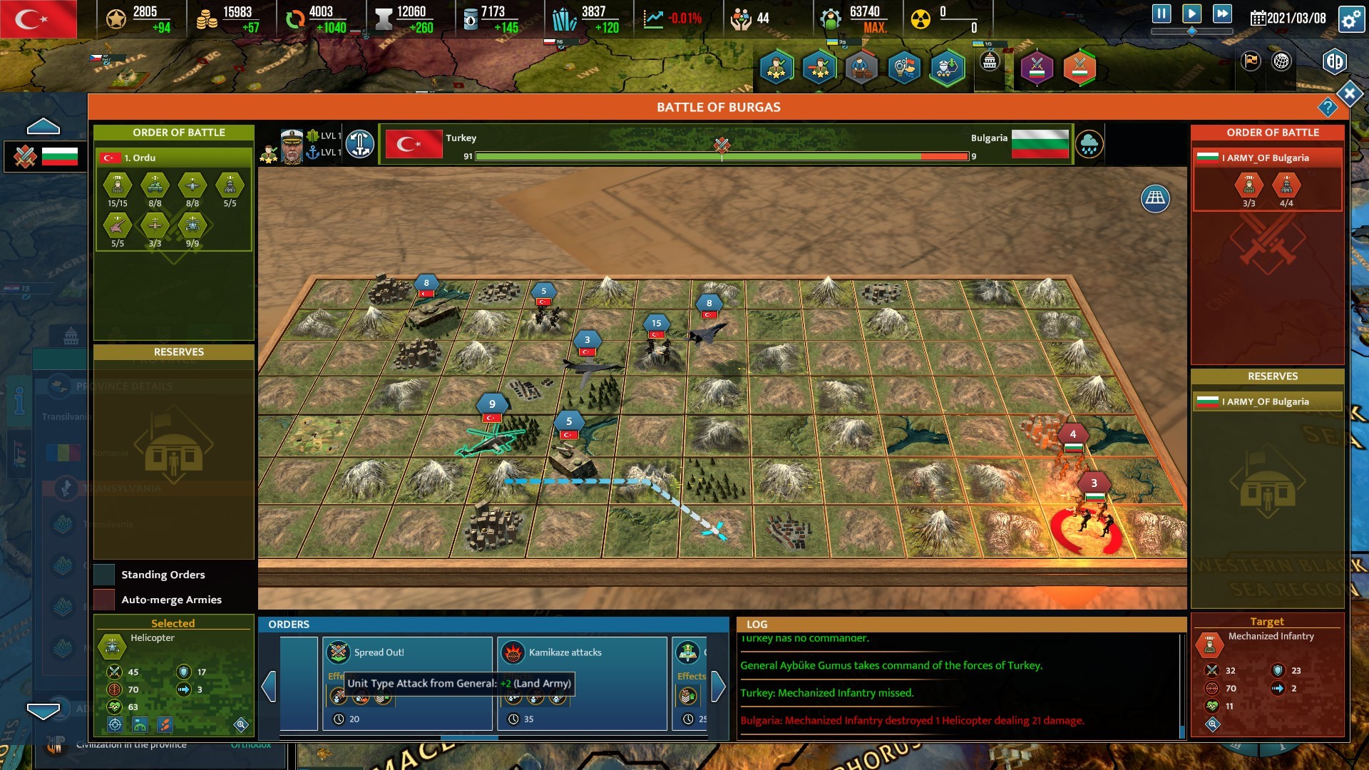 Realpolitiks II gameplay showing a modern world map with diplomacy, economy, and military panels