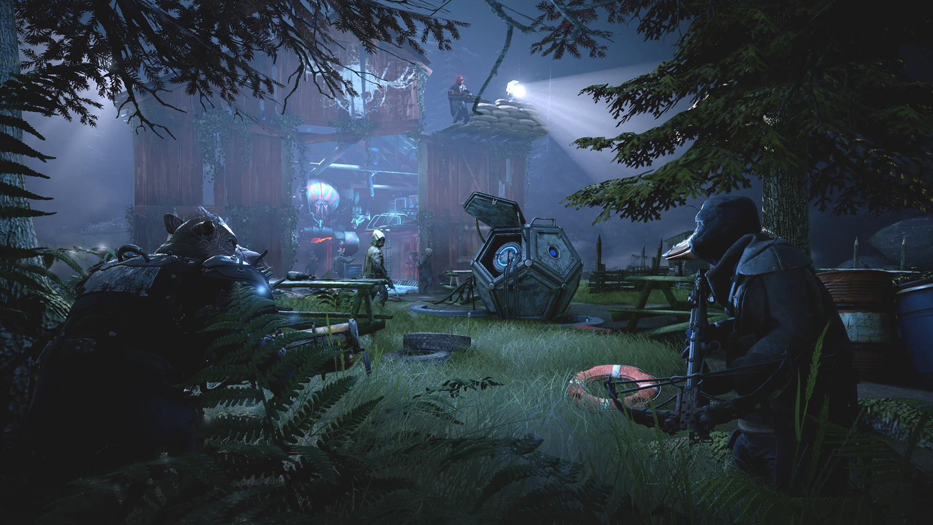 Mutant Year Zero gameplay showing the mutant squad scouting a ruined area before combat