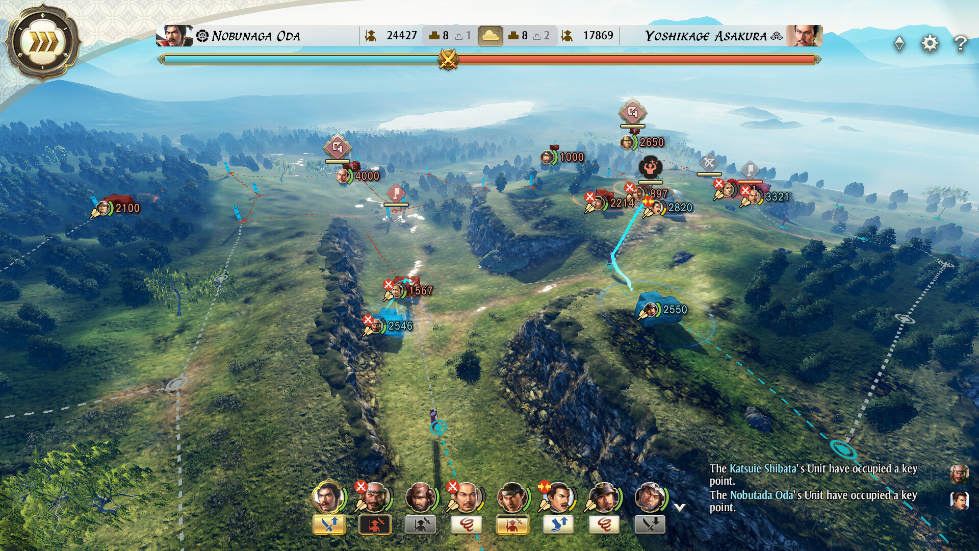 Nobunaga's Ambition Awakening map of Sengoku era Japan showing clan territories and domains