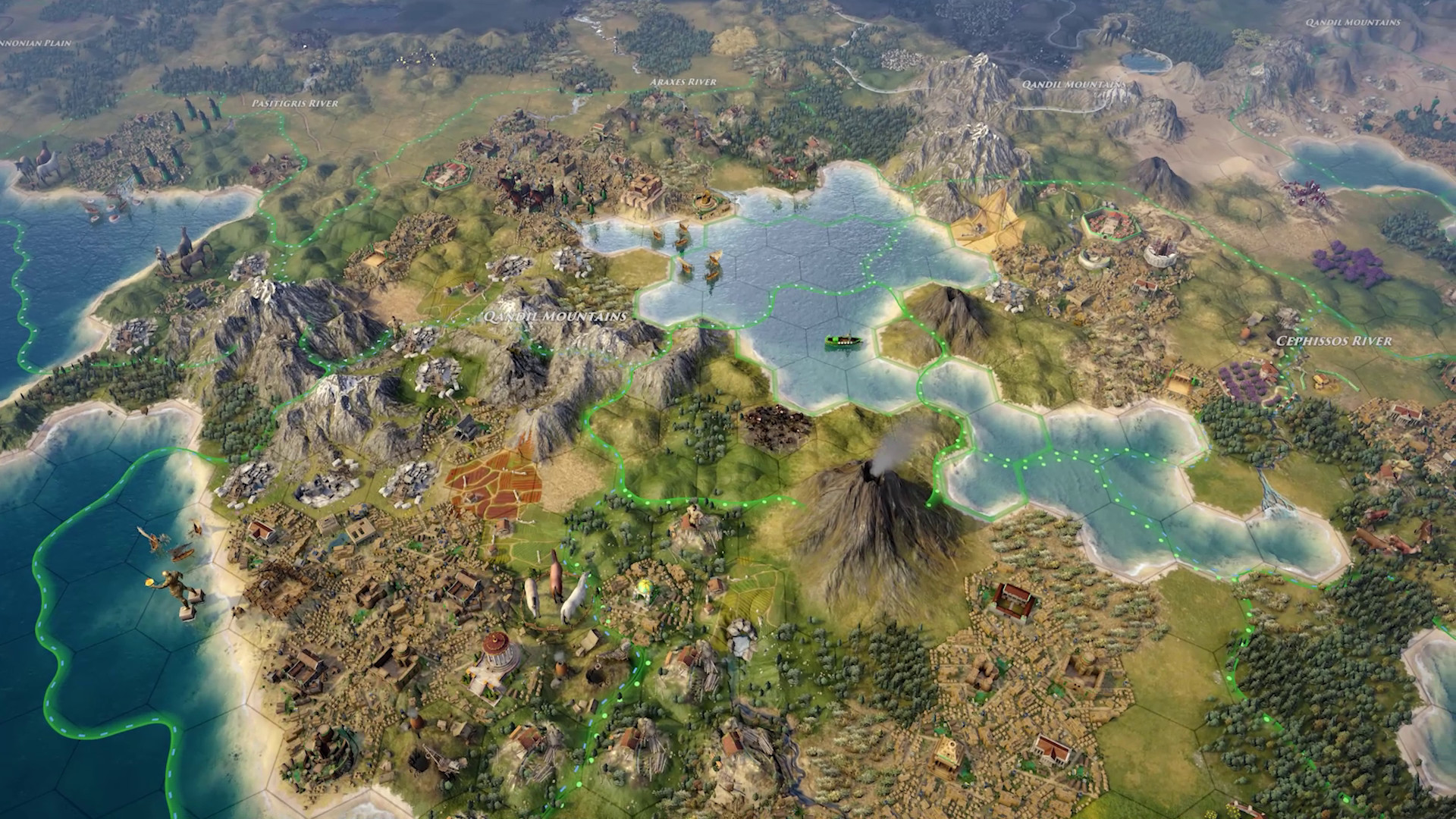 Old World gameplay showing a classical-era map with cities, units, and the orders system