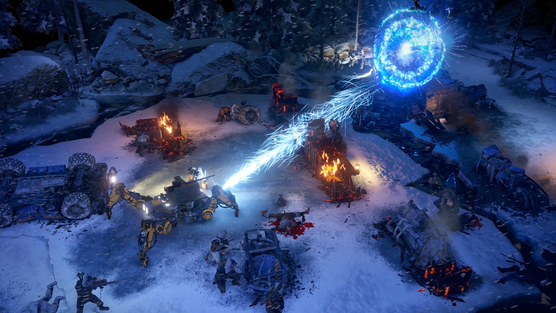 Wasteland 3 turn-based combat with Rangers taking cover in a frozen post-apocalyptic Colorado
