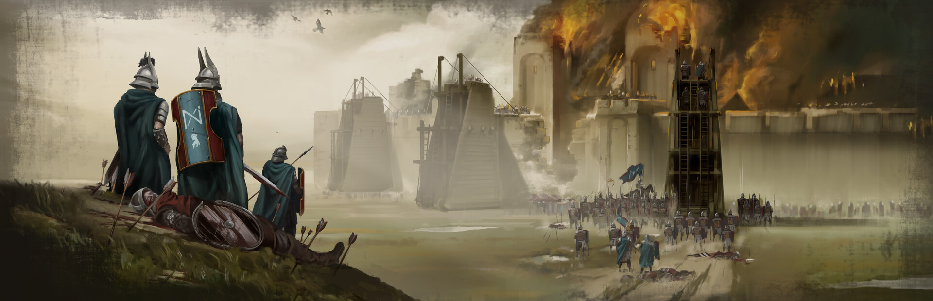 Anvil Empires key art showing a medieval siege in the massively multiplayer strategy game