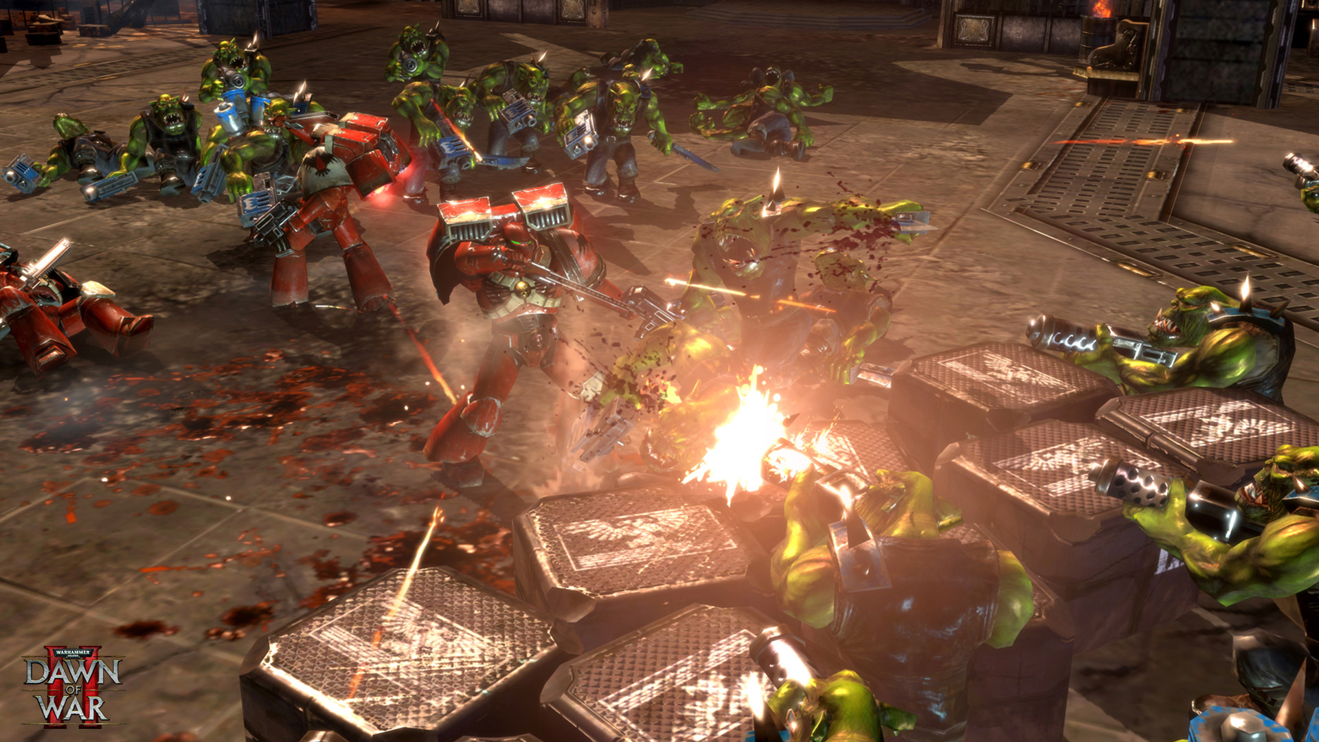 Warhammer 40,000: Dawn of War II squads fighting in cover-based combat