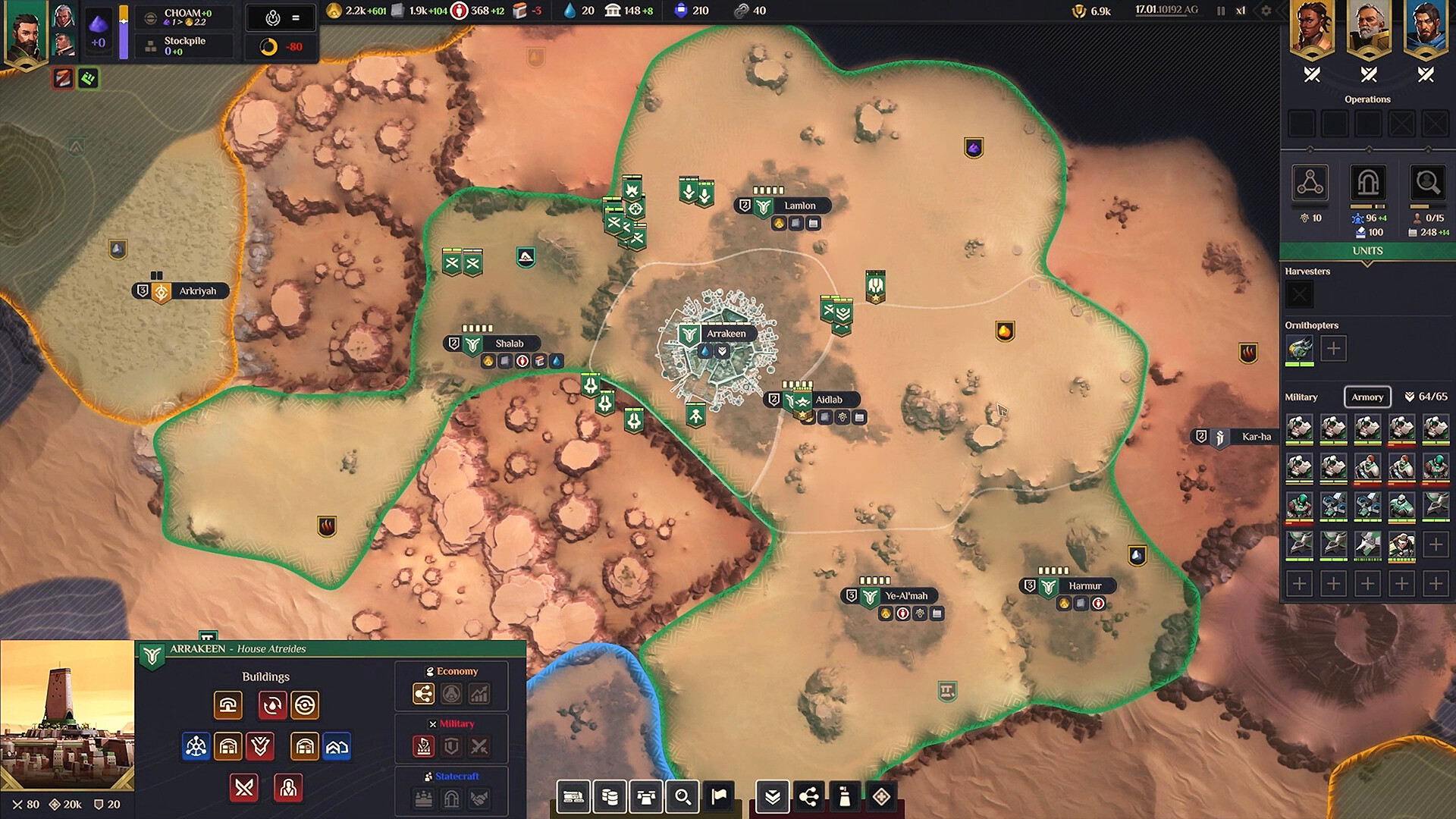 Dune: Spice Wars units fighting over a spice field in real time