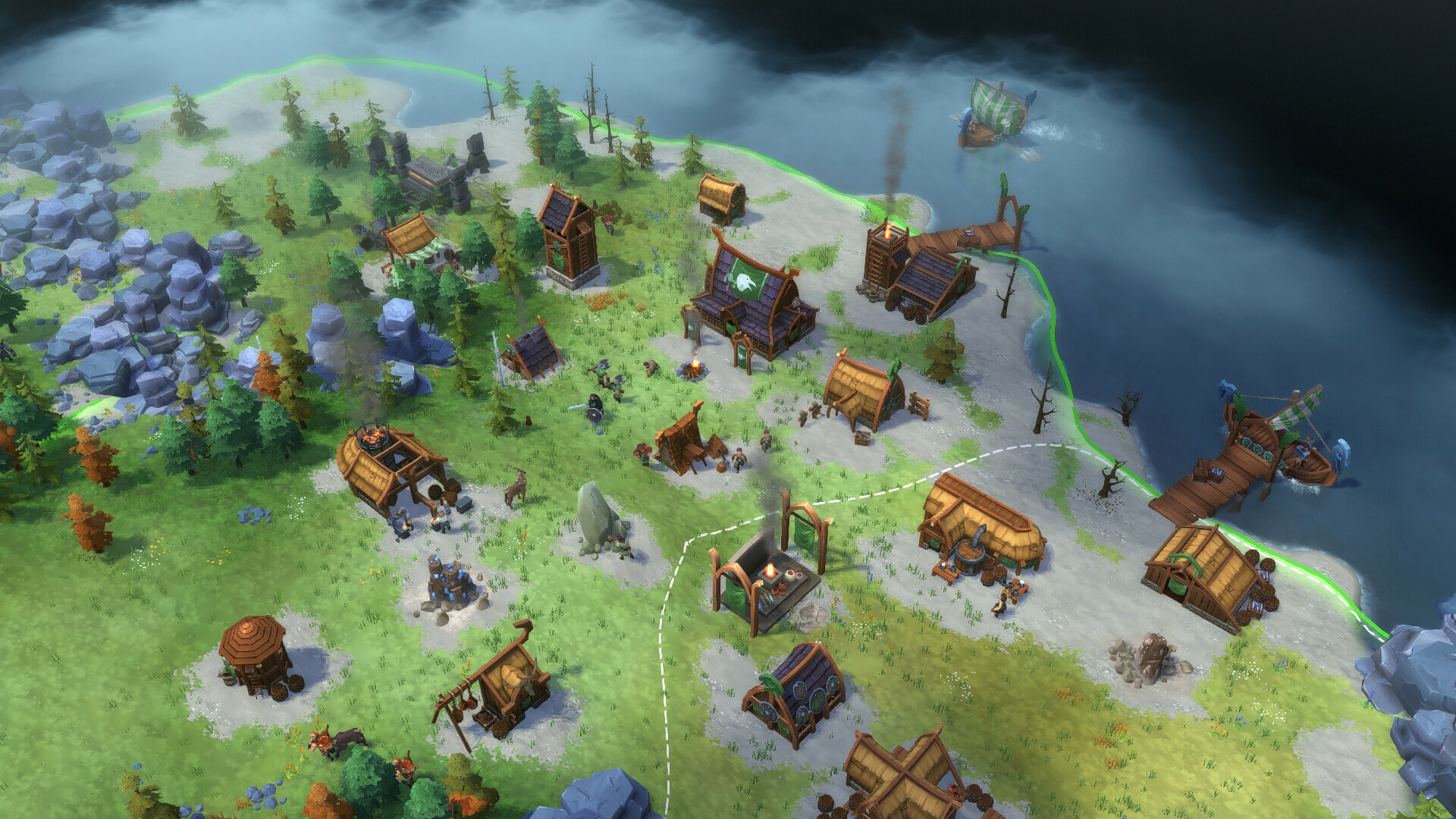 Northgard Definitive Edition clan expanding across snowbound territory tiles