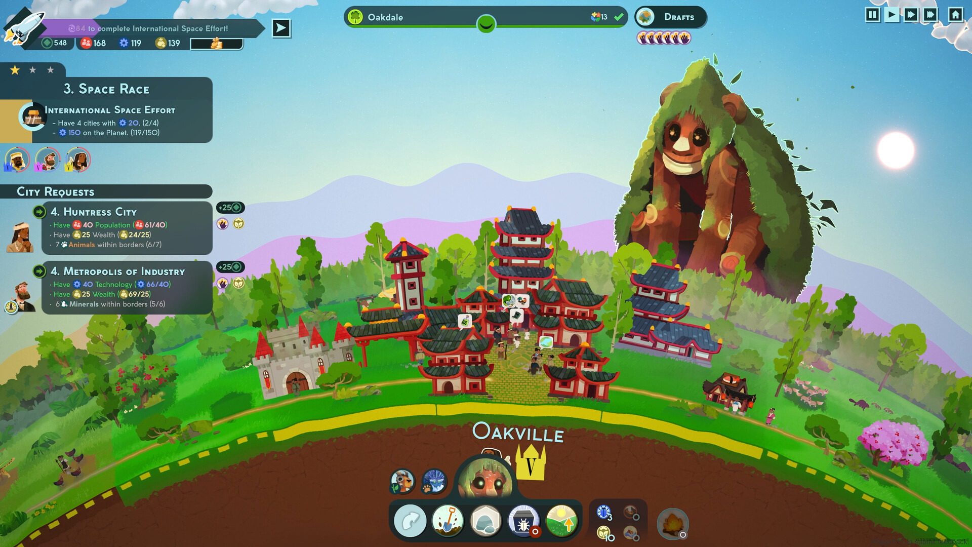Reus 2 screenshot showing giants shaping biomes around a planet