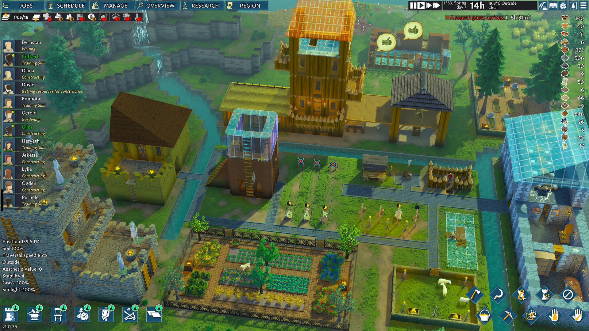 Going Medieval screenshot showing a multi-level fortified settlement cut away in cross section