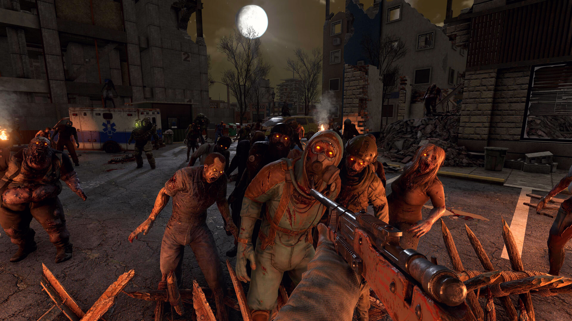 A fortified base under attack in 7 Days to Die during a horde night