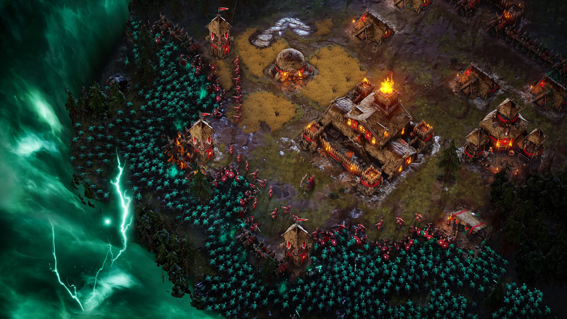 Age of Darkness: Final Stand walls and towers holding back a Death Night swarm
