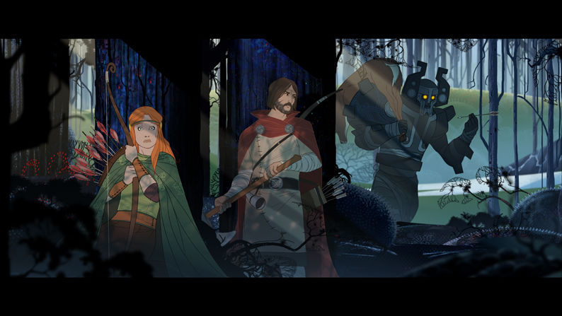 The Banner Saga showing hand-drawn varl and human units in a turn-based battle