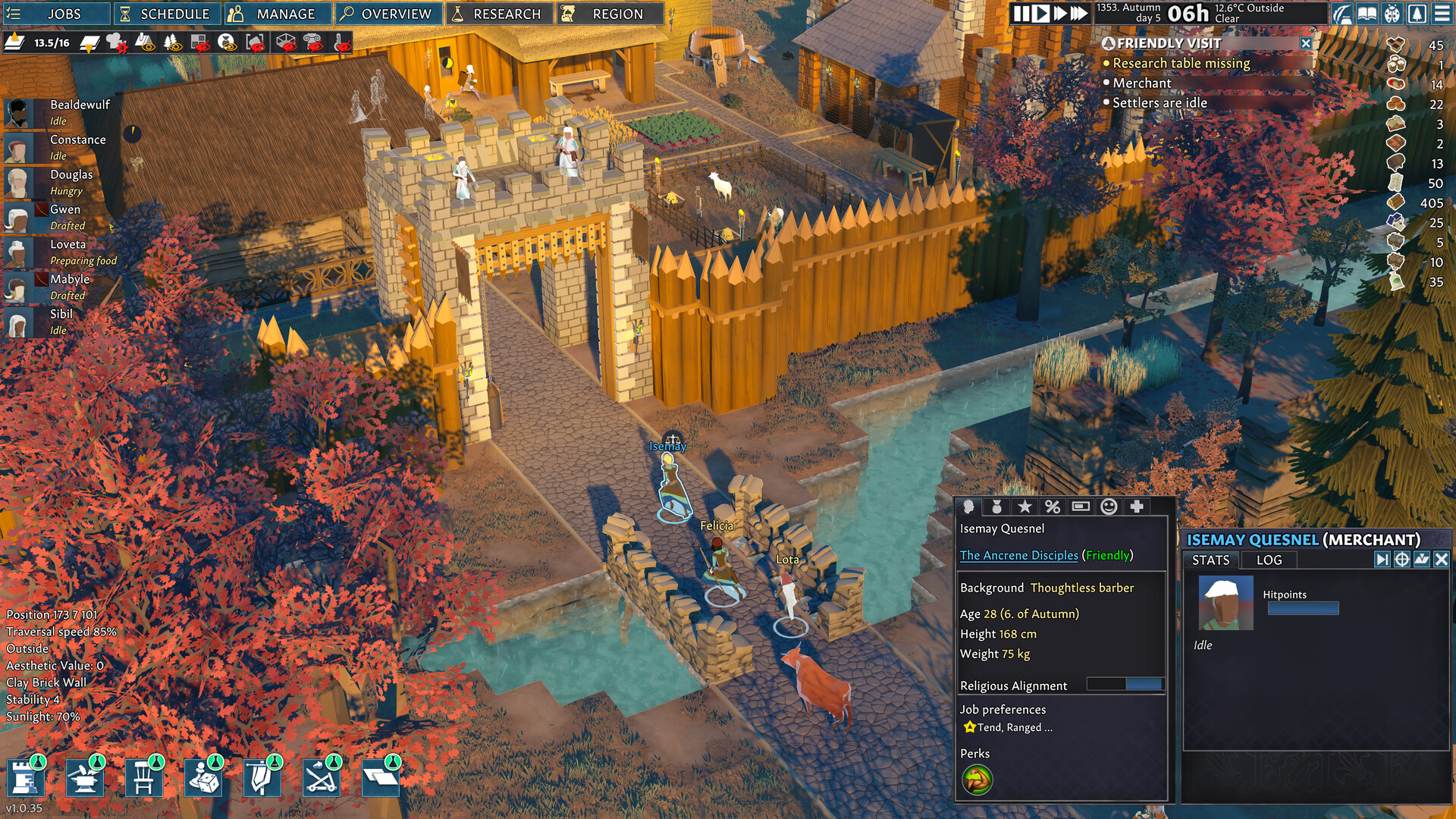 Going Medieval gameplay showing a multi-story castle settlement built into a hillside