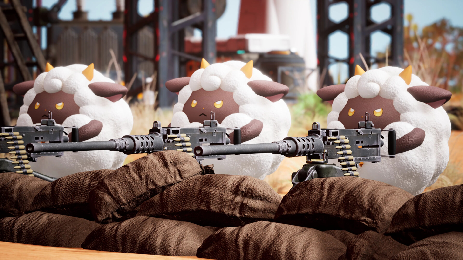 Pals working at a player base in Palworld, hauling resources and tending a furnace