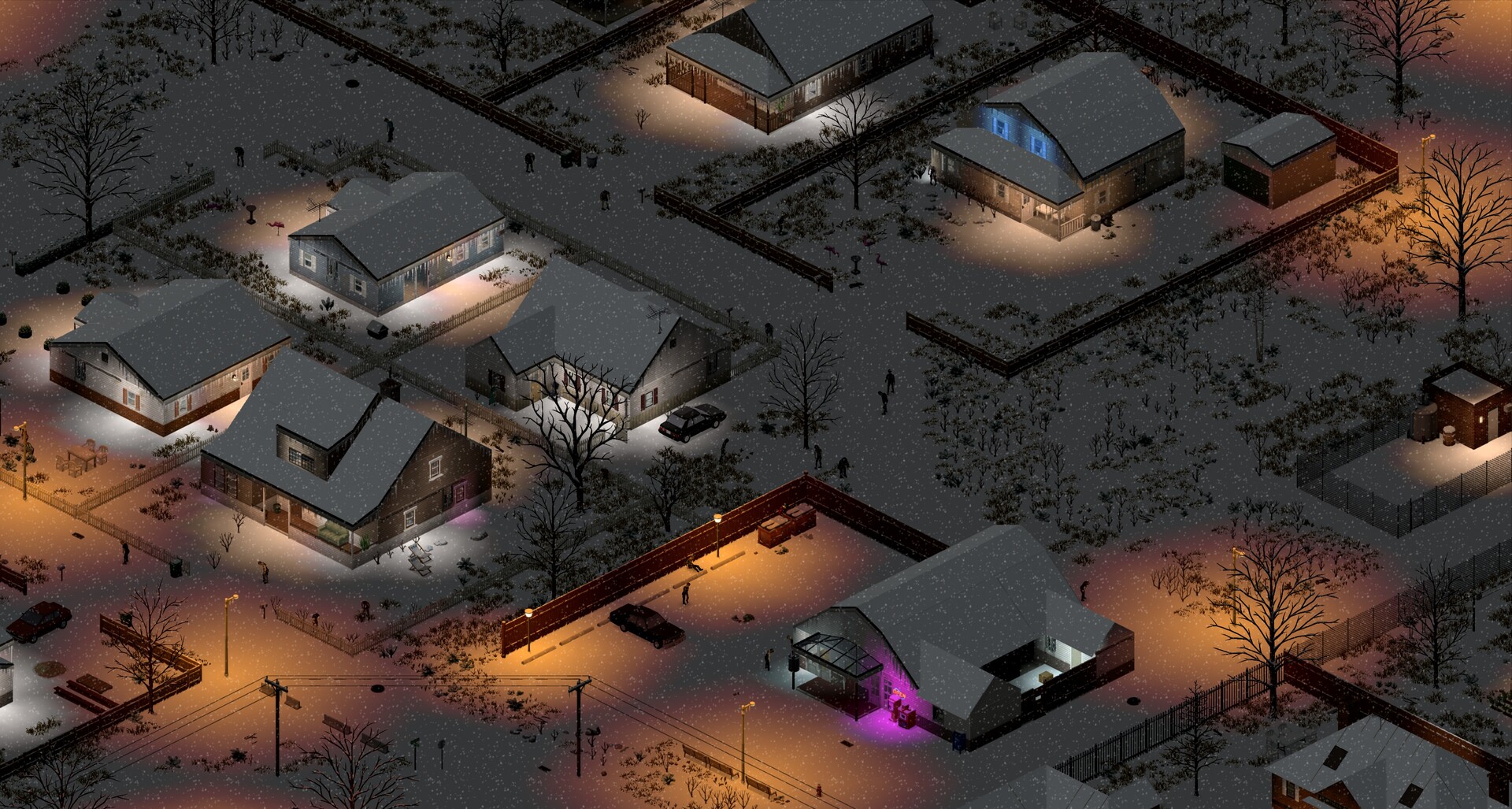A barricaded safehouse in Project Zomboid with zombies gathering outside