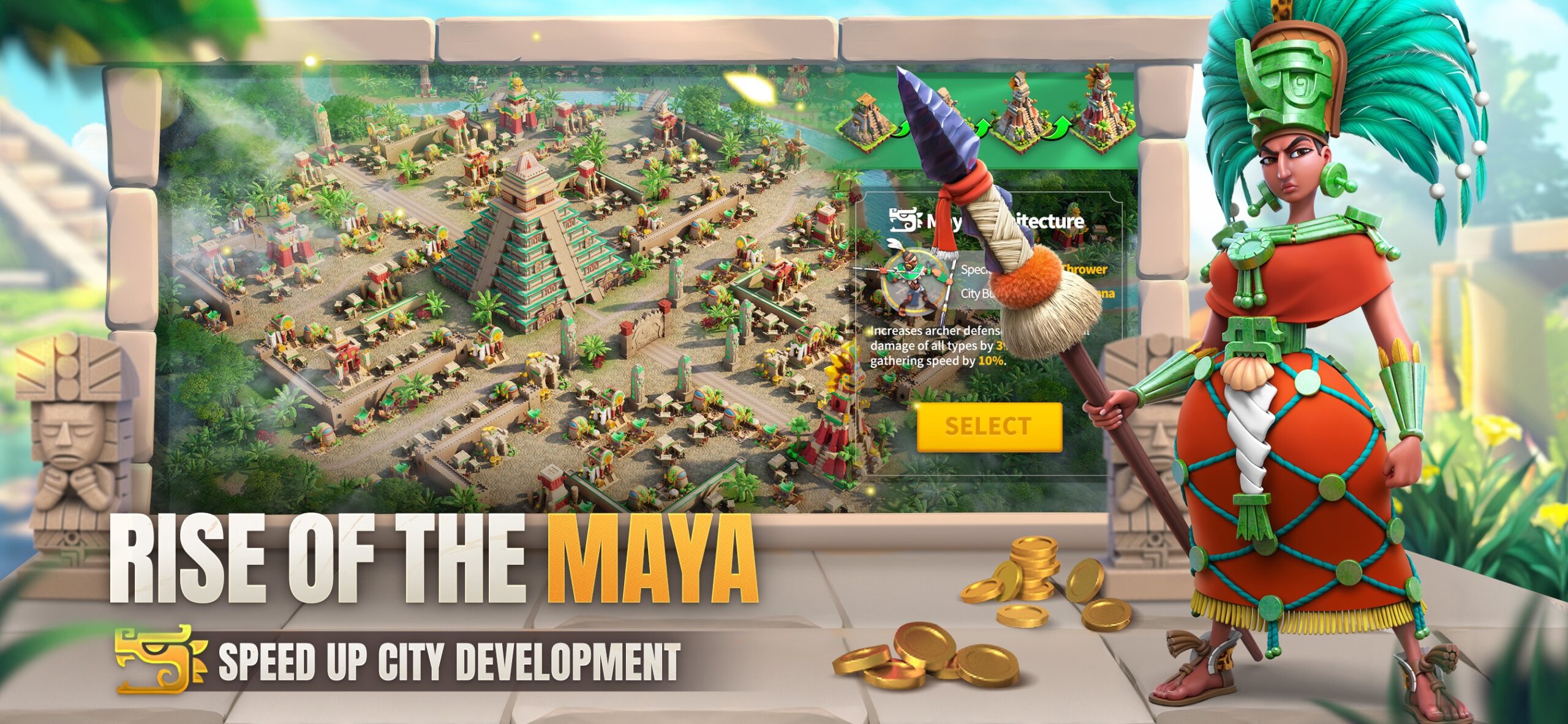 Rise of Kingdoms official promotional artwork of a city and surrounding territory