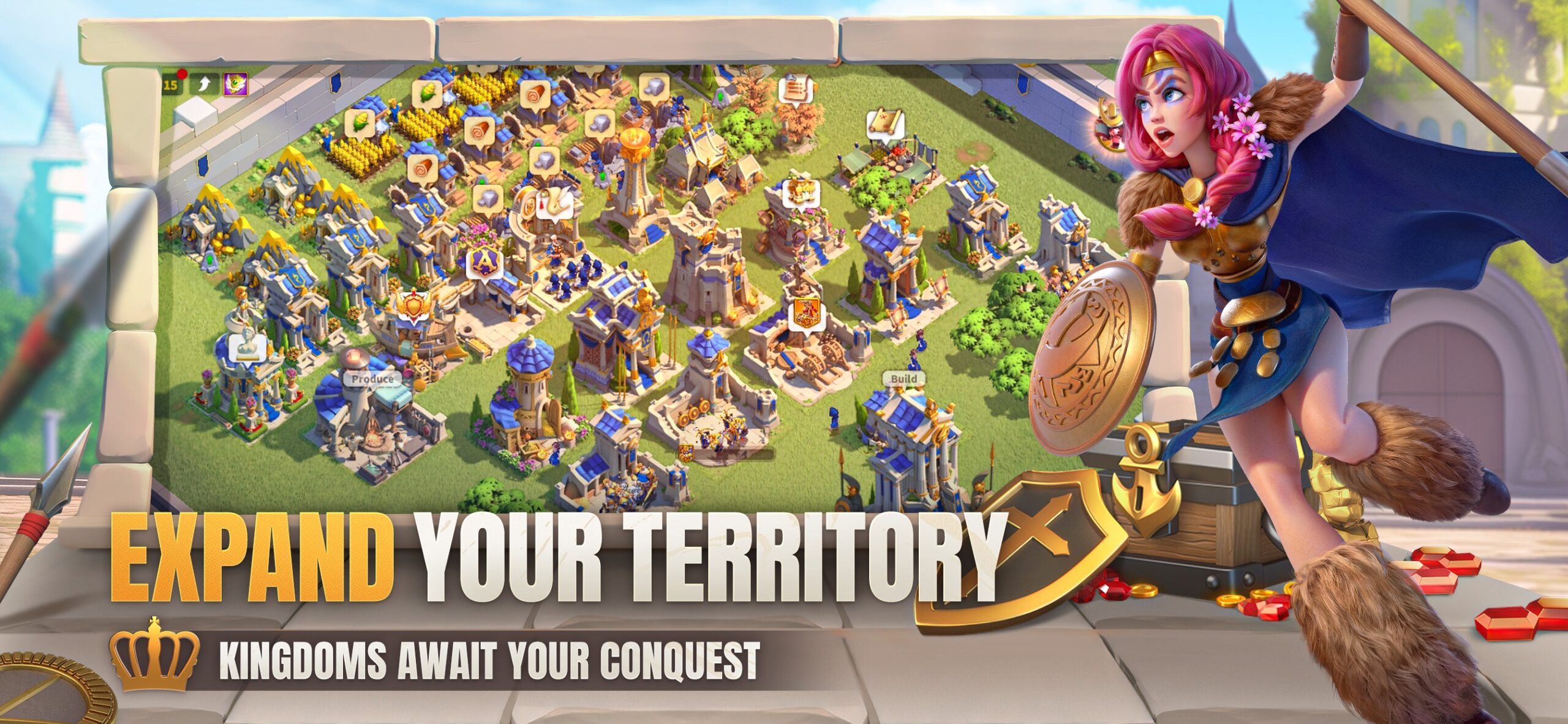 Rise of Kingdoms official promotional artwork of commander skills firing during a battle