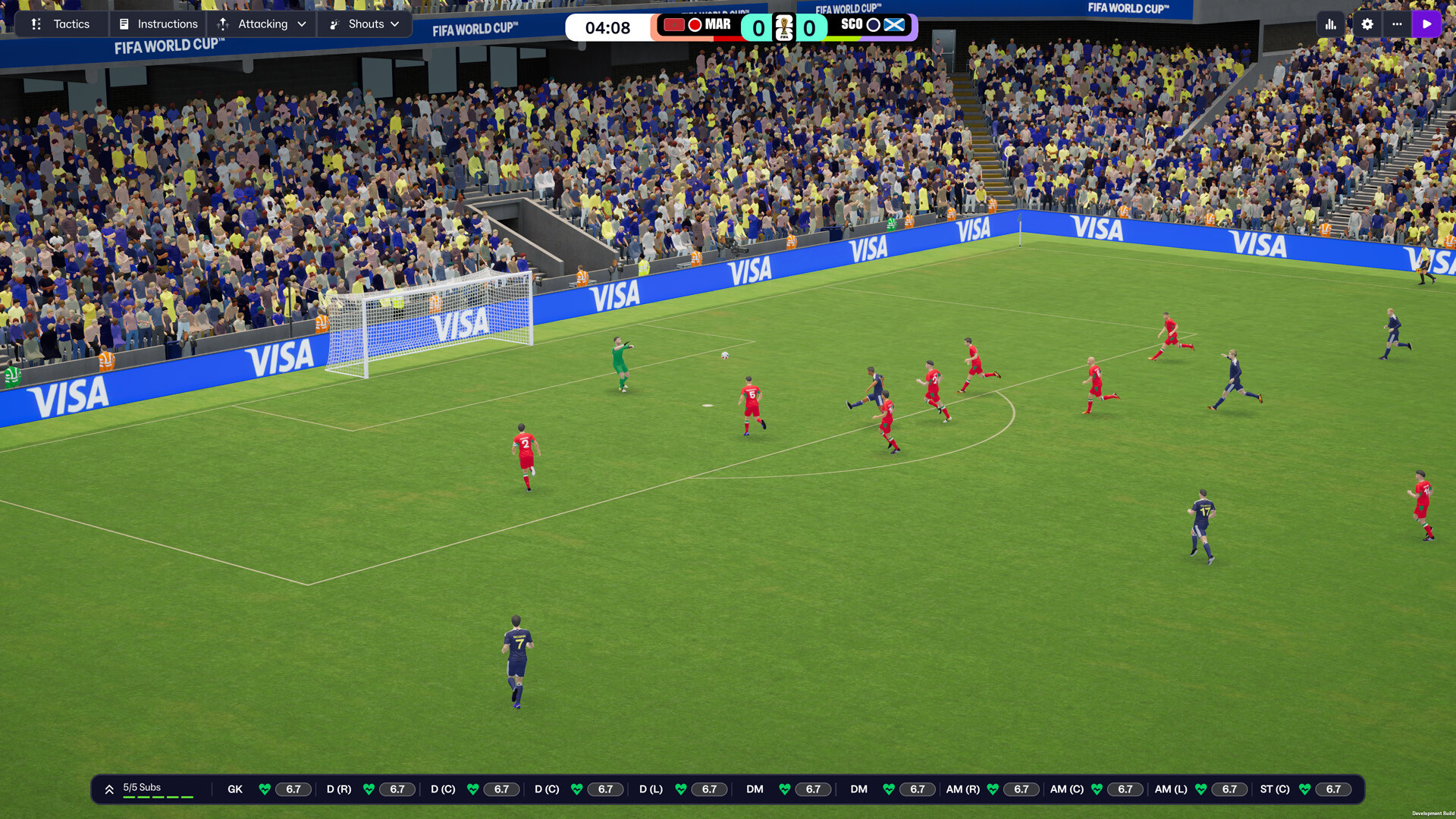 Football Manager 26 squad and tactics screen showing player attributes