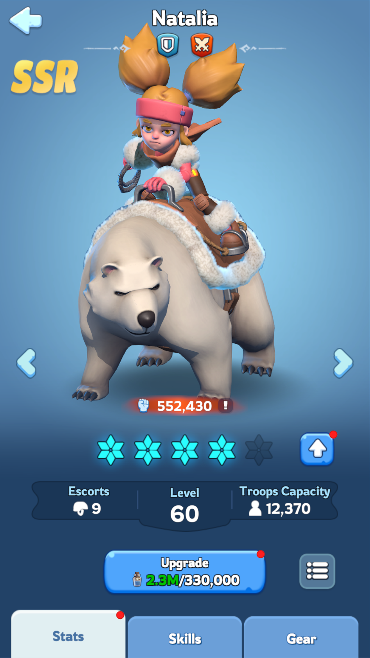 Whiteout Survival hero showcase screen displaying hero portraits and rarity